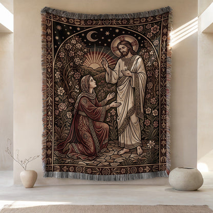 Renaissance Floral-and-Spiritual Scene Wall Hanging Tapestry