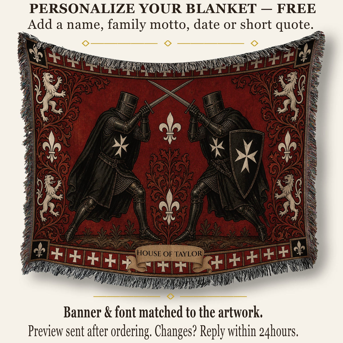 CalmNestStyle Hospitaller Knights Duel Red Fleur de Lis Woven Blanket jacquard woven blanket