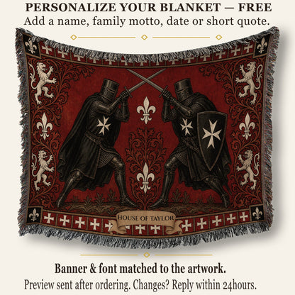 CalmNestStyle Hospitaller Knights Duel Red Fleur de Lis Woven Blanket jacquard woven blanket