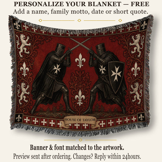 CalmNestStyle Hospitaller Knights Duel Red Fleur de Lis Woven Blanket jacquard woven blanket