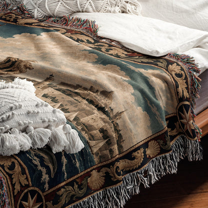CalmNestStyle Knights of Malta Galleon with Red Cross Sails Woven Blanket jacquard woven blanket