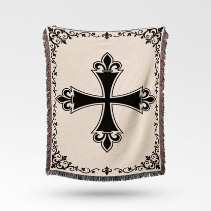CalmNestStyle Medieval Templar Cross Woven Blanket jacquard woven blanket