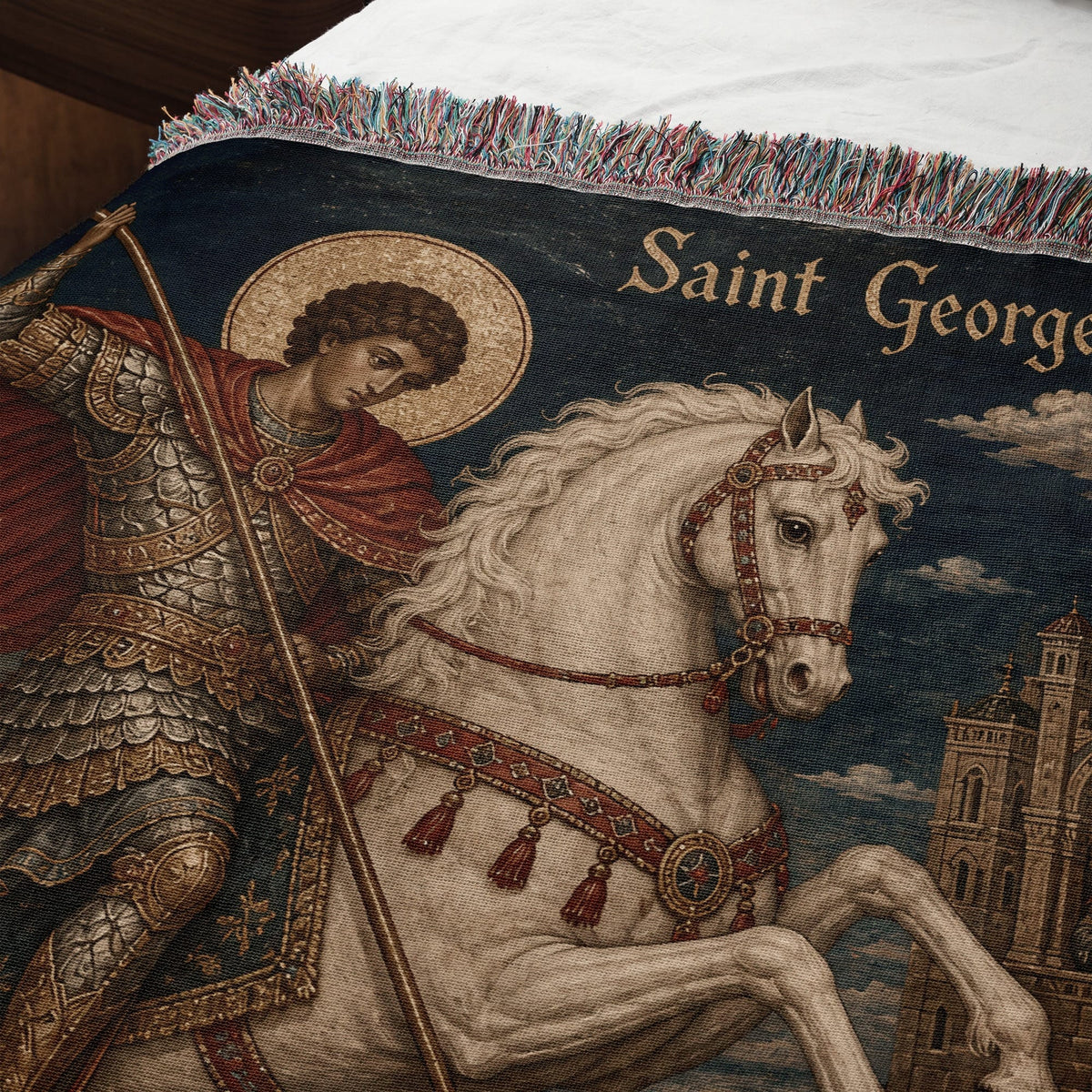 CalmNestStyle Saint George Icon With Gold Halo jacquard woven blanket