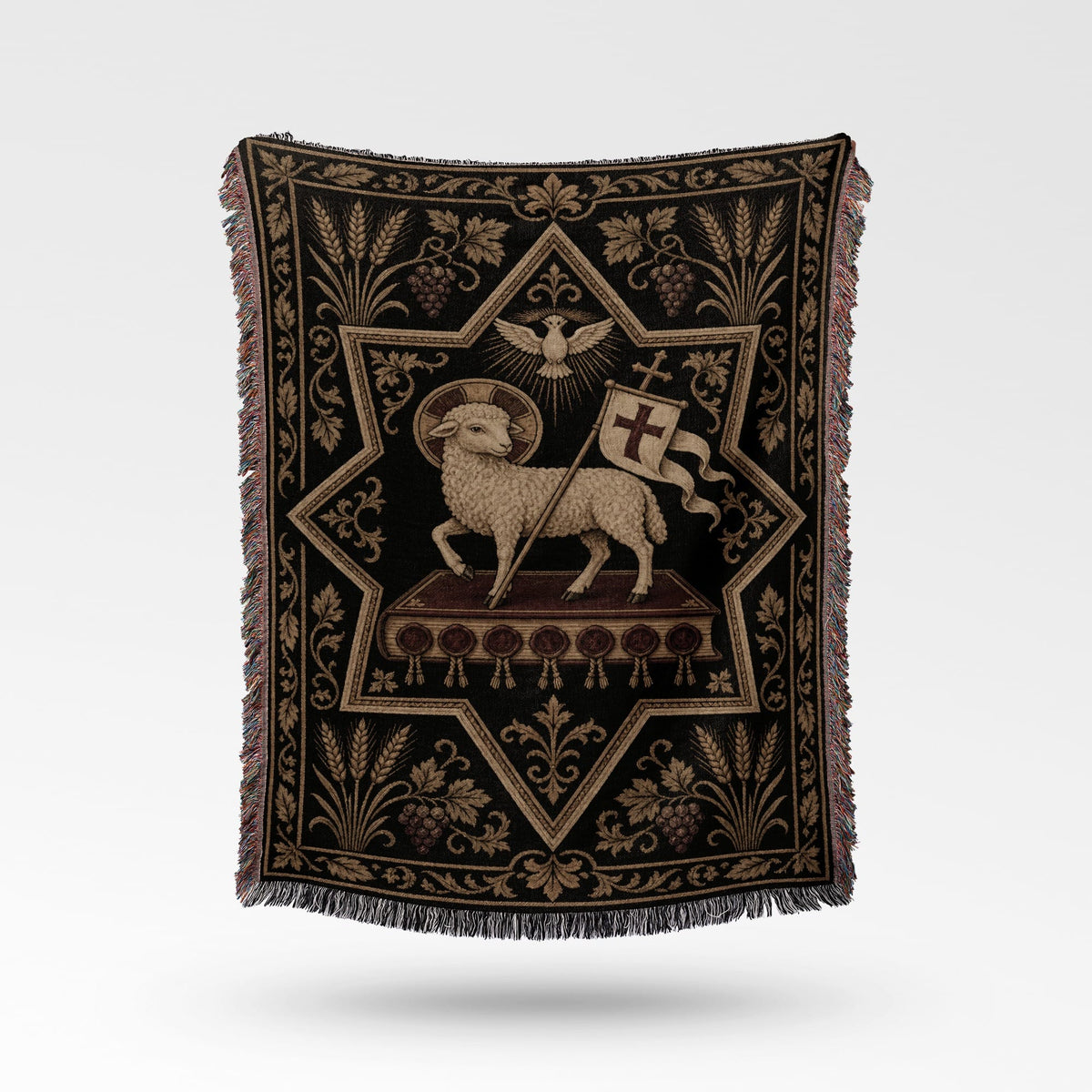 CalmNestStyle Ornate Agnus Dei Woven Blanket jacquard woven blanket