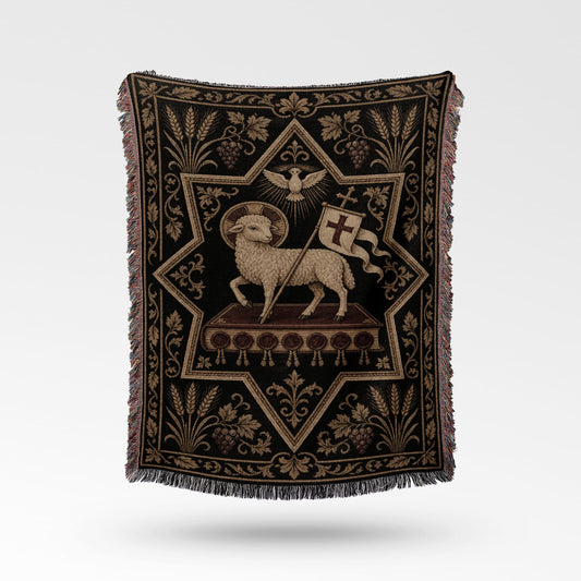 CalmNestStyle Ornate Agnus Dei Woven Blanket jacquard woven blanket