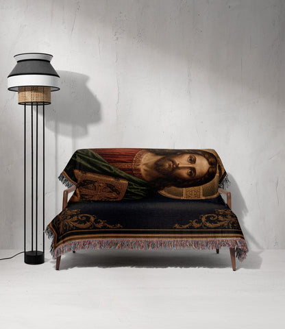 CalmNestStyle Christ Pantocrator jacquard woven blanket