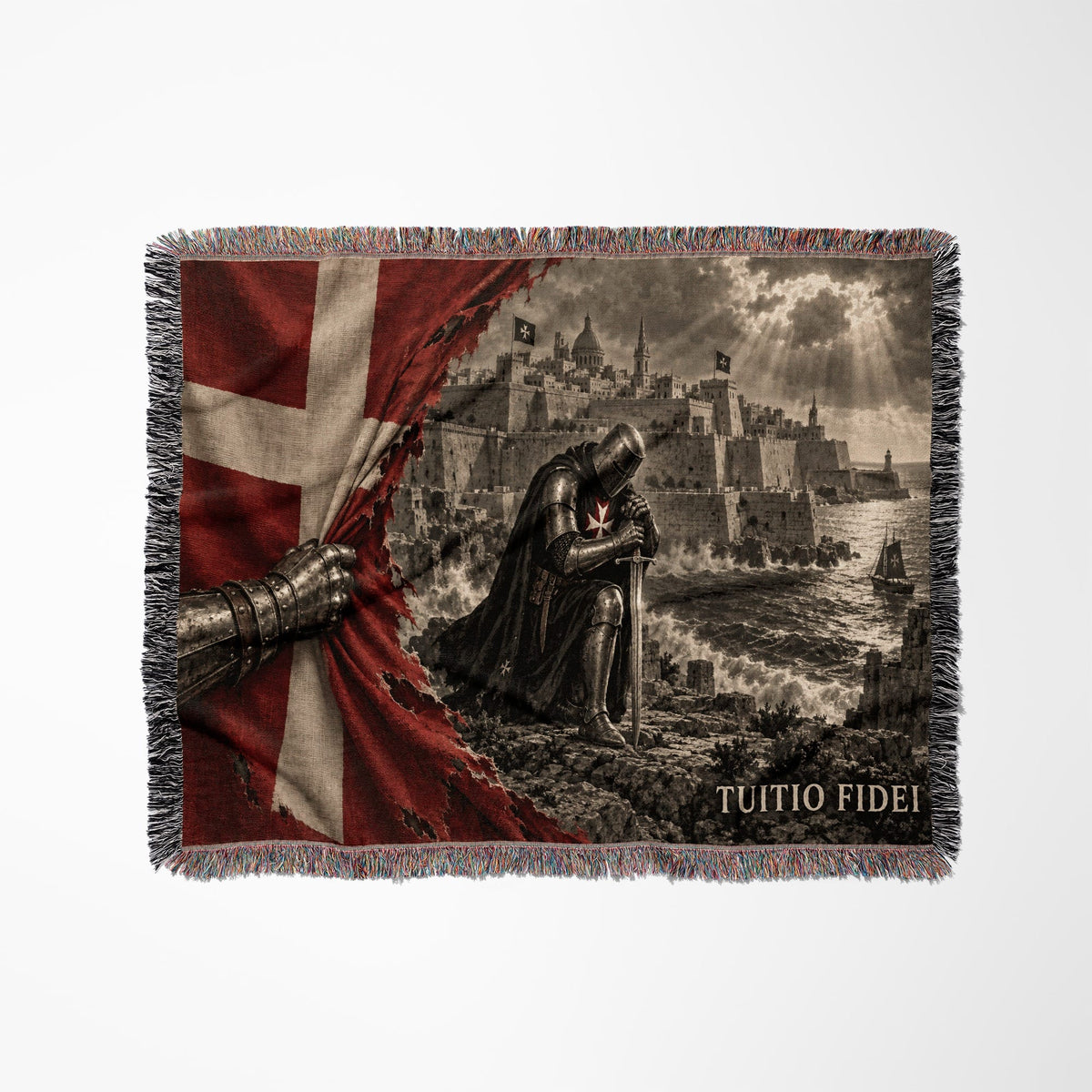 CalmNestStyle Hospitaller Knight Kneeling Before Malta Woven Blanket jacquard woven blanket