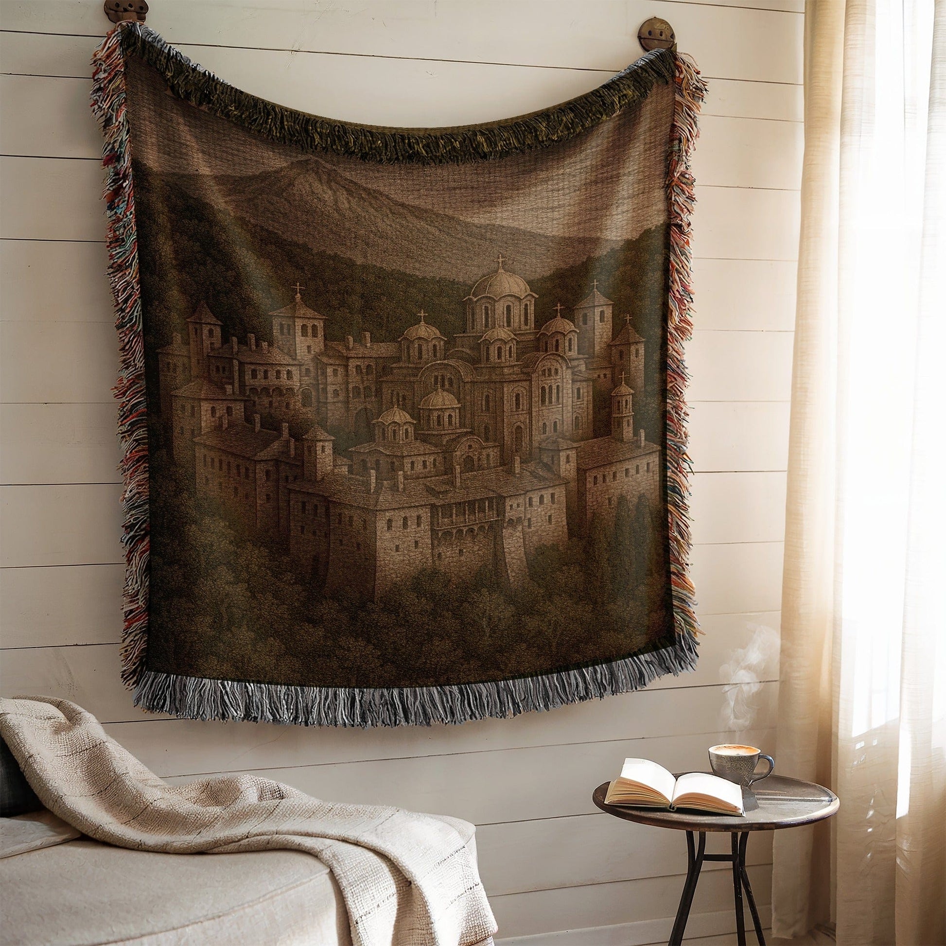 Intricately Detailed Tapestry Depicting Scenic Town