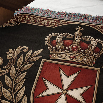 CalmNestStyle Order of Malta Crowned Crest Gold Scroll Woven Blanket jacquard woven blanket
