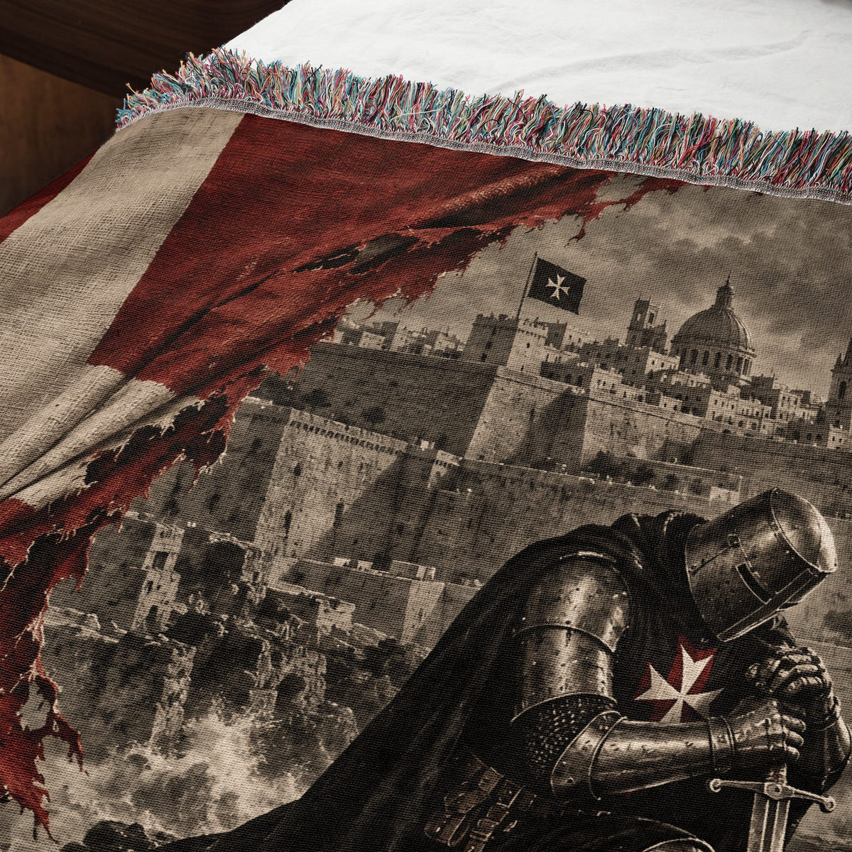 CalmNestStyle Hospitaller Knight Kneeling Before Malta Woven Blanket jacquard woven blanket