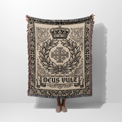 CalmNestStyle Laurel Crowned Deus Vult Jerusalem Cross Blanket jacquard woven blanket