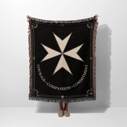 CalmNestStyle Courage Compassion Commitment Maltese Cross Black Woven Blanket jacquard woven blanket