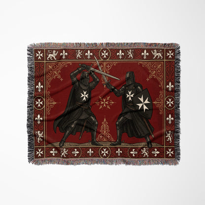 CalmNestStyle Hospitaller Knights Duel Cream Heraldic Border Woven Blanket jacquard woven blanket