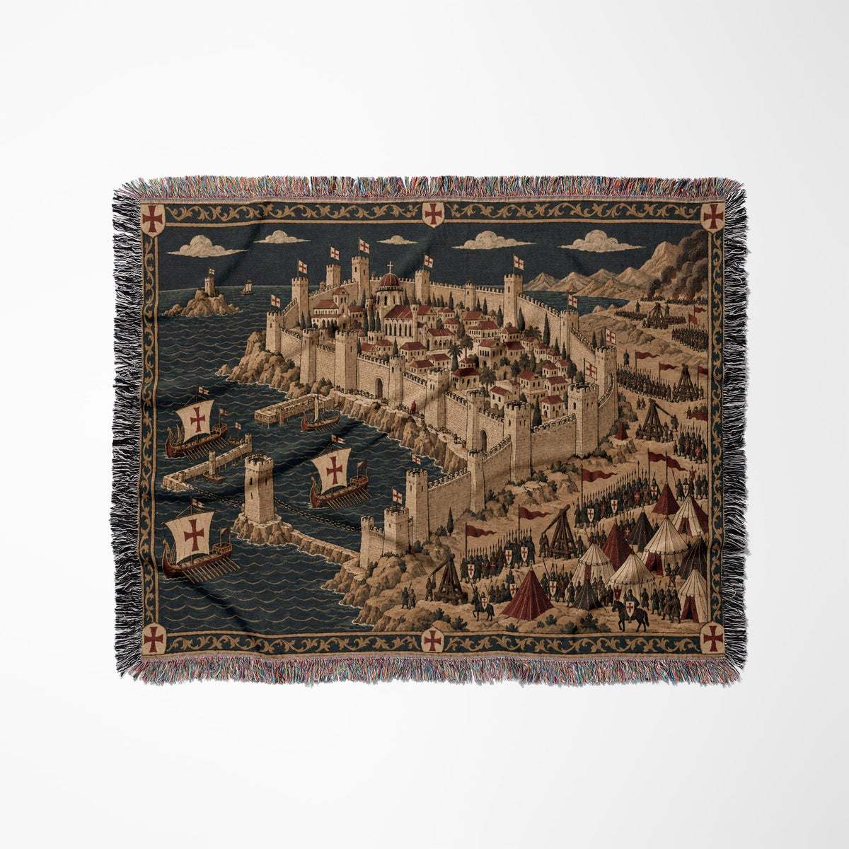 CalmNestStyle Crusader Harbor Siege I Fleet in the Bay jacquard woven blanket