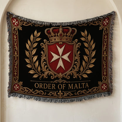 CalmNestStyle Order of Malta Crown and Laurel Black Gold Woven Blanket jacquard woven blanket