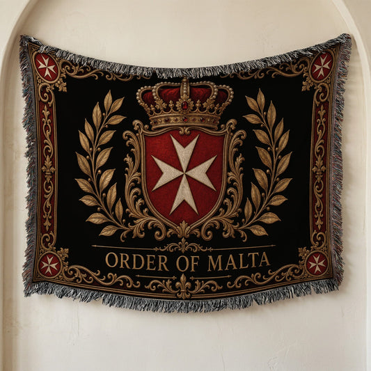 CalmNestStyle Order of Malta Crown and Laurel Black Gold Woven Blanket jacquard woven blanket