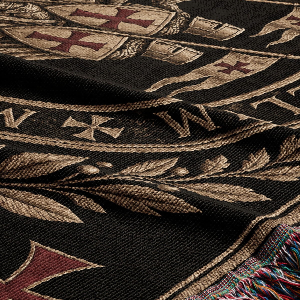 CalmNestStyle Sigillum Militum Xpisti Templar Seal in Gold jacquard woven blanket