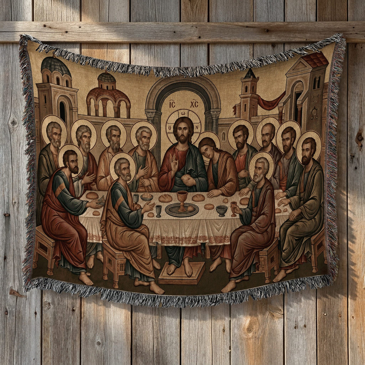 CalmNestStyle Holy City Last Supper Horizontal Tapestry - Byzantine Icon jacquard woven blanket