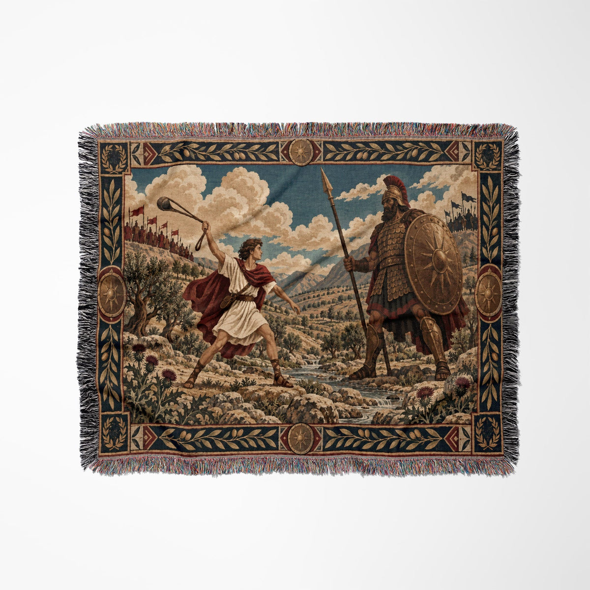 CalmNestStyle David and Goliath Shepherd with Sling jacquard woven blanket