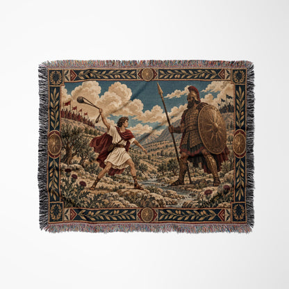 CalmNestStyle David and Goliath Shepherd with Sling jacquard woven blanket