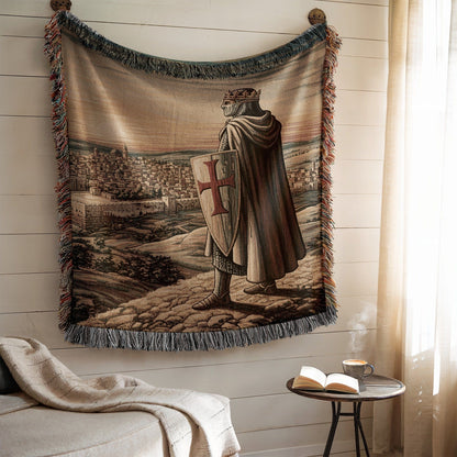 Medieval Knight Tapestry with Cityscape Wall Hanging Decor