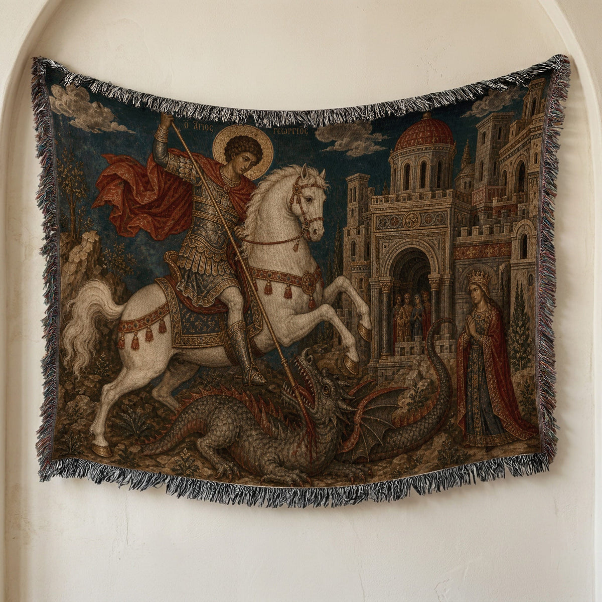 CalmNestStyle Saint George Icon With the Princess jacquard woven blanket