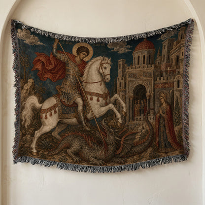 CalmNestStyle Saint George Icon With the Princess jacquard woven blanket