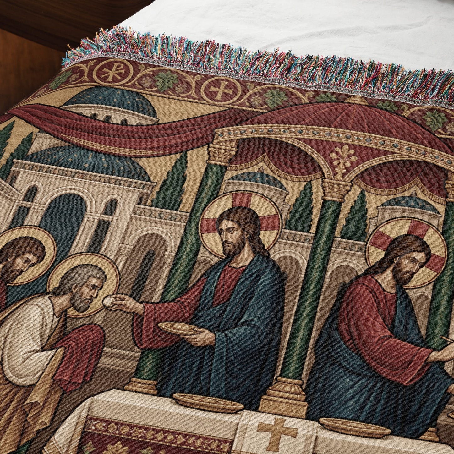 MyDesigns Personalized Orthodox Communion Tapestry - Byzantine Angels jacquard woven blanket