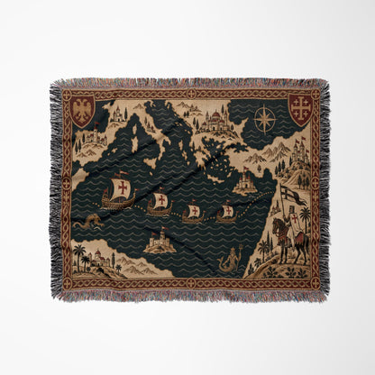 CalmNestStyle Crusader Sea Route Map I Fleet to the Holy Land jacquard woven blanket