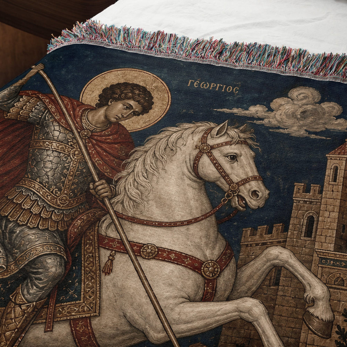 CalmNestStyle Saint George Byzantine Icon jacquard woven blanket