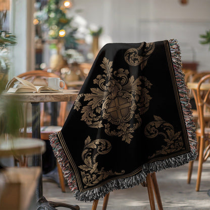 Elegant Black and Gold Decorative Tapestry Blanket