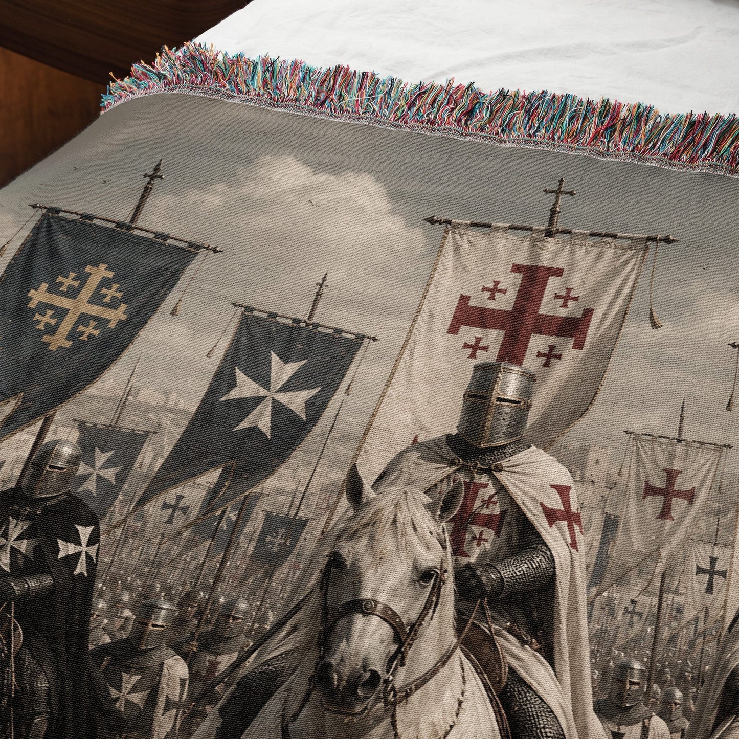 MyDesigns Medieval Tapestry Blanket – Military Orders March Woven Throw, Templar Hospitaller Teutonic Banners jacquard woven blanket