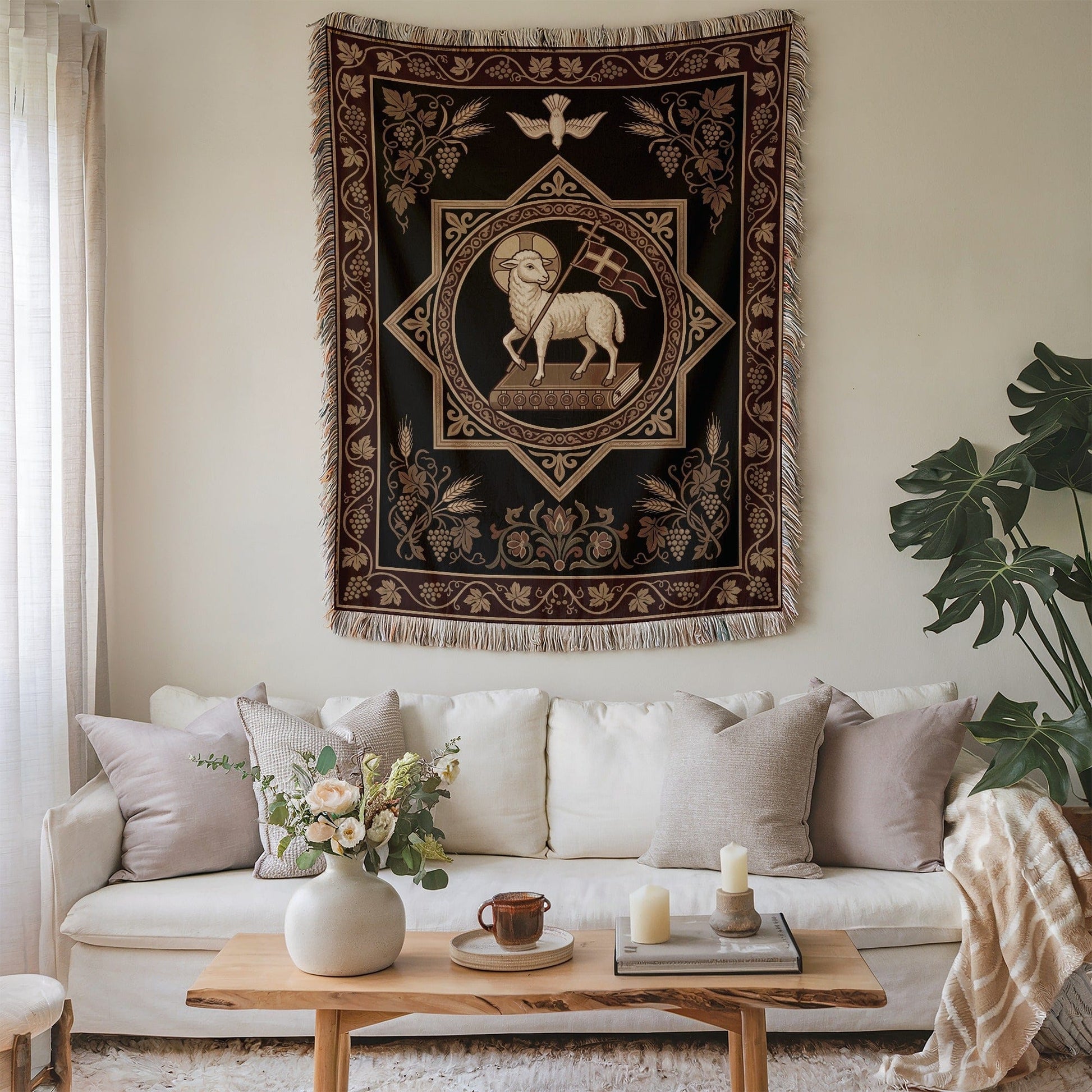 Lamb Motif Tapestry Wall Art for Elegant Home Decor