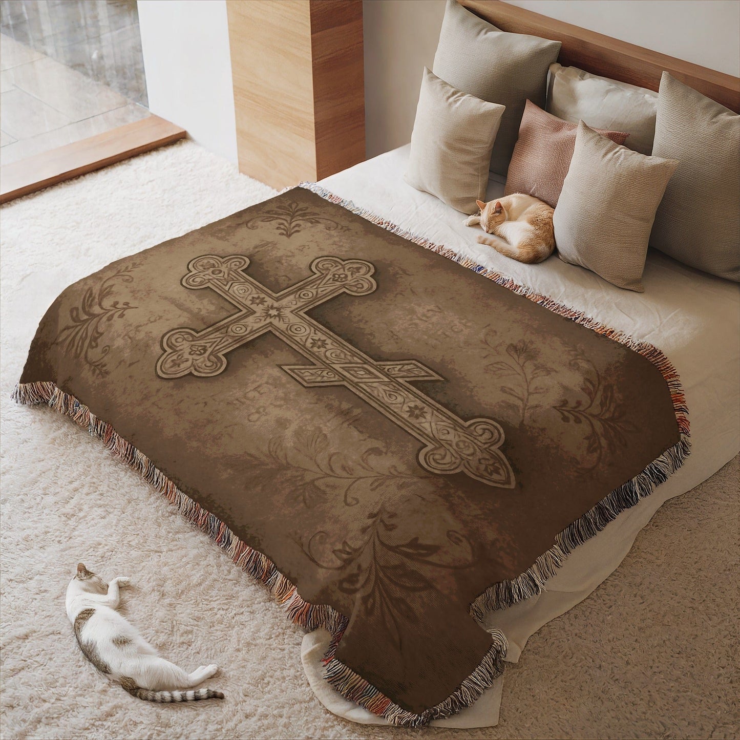 Decorative Christian Cross Cozy Throw Blanket