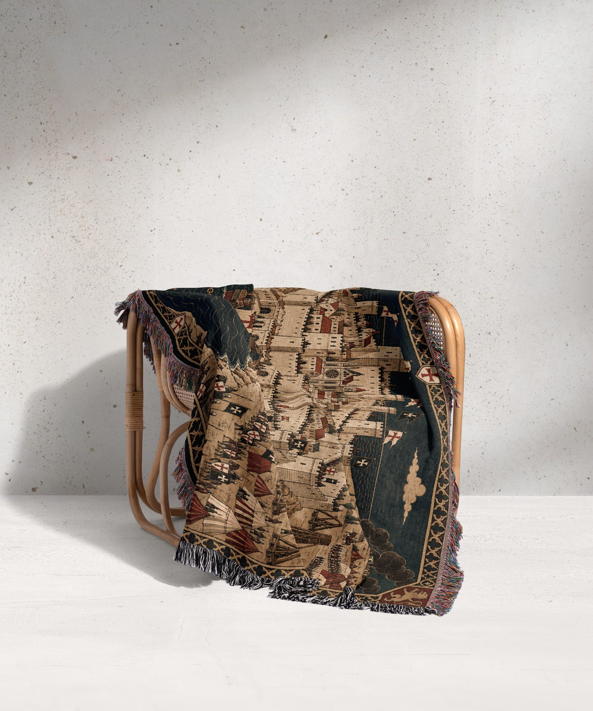 CalmNestStyle Crusader Harbor Siege I Smoke over the City jacquard woven blanket