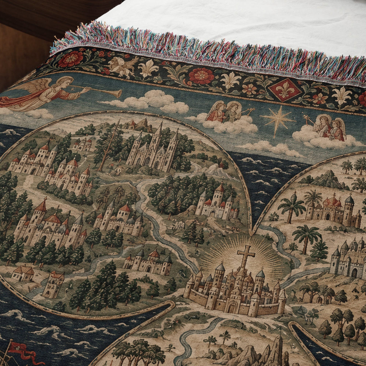CalmNestStyle Mappa Mundi I Angels of Sun and Moon jacquard woven blanket