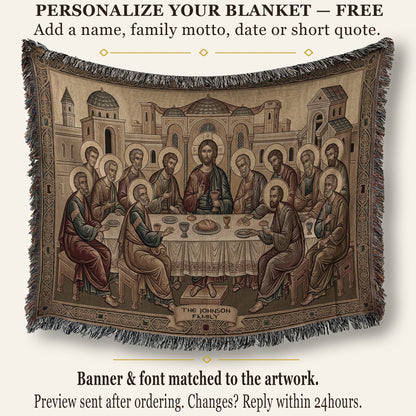 MyDesigns Cream Gold Last Supper Landscape Tapestry - Byzantine Icon jacquard woven blanket