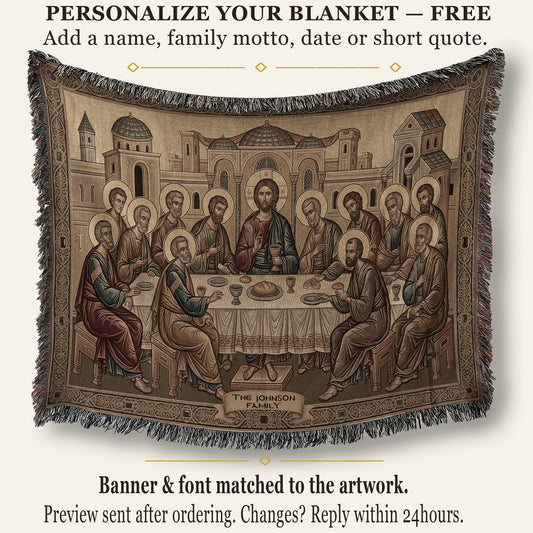 MyDesigns Cream Gold Last Supper Landscape Tapestry - Byzantine Icon jacquard woven blanket