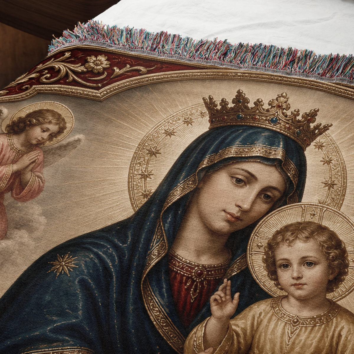 CalmNestStyle Mary, Queen of Heaven jacquard woven blanket