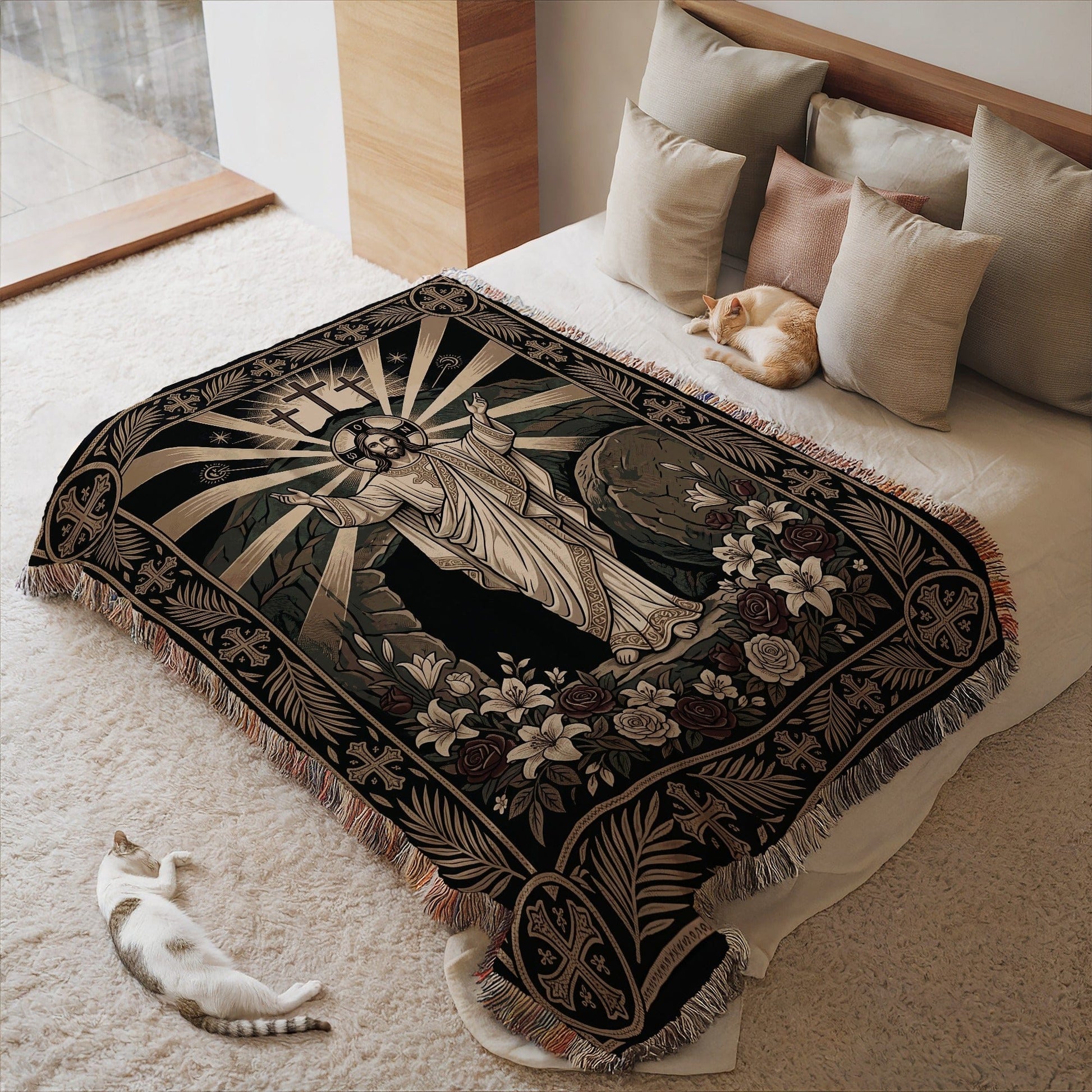Religious Art Design with Cross Zig Zag Pattern Blanket