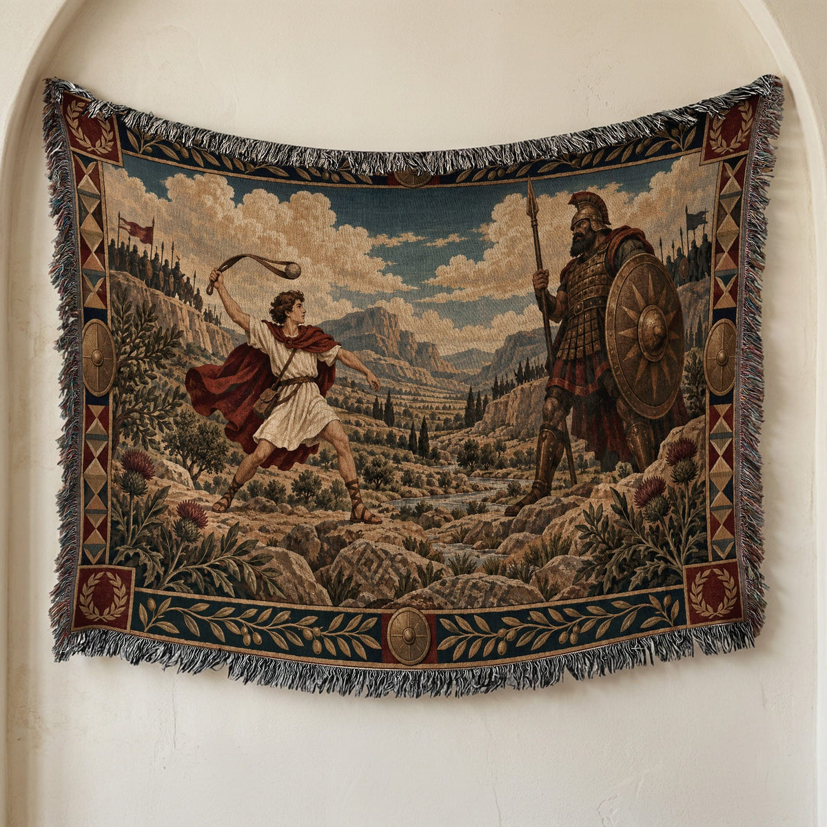 CalmNestStyle David and Goliath in the Valley of Elah jacquard woven blanket