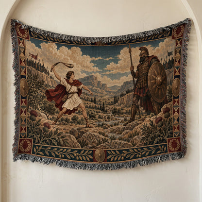 CalmNestStyle David and Goliath in the Valley of Elah jacquard woven blanket