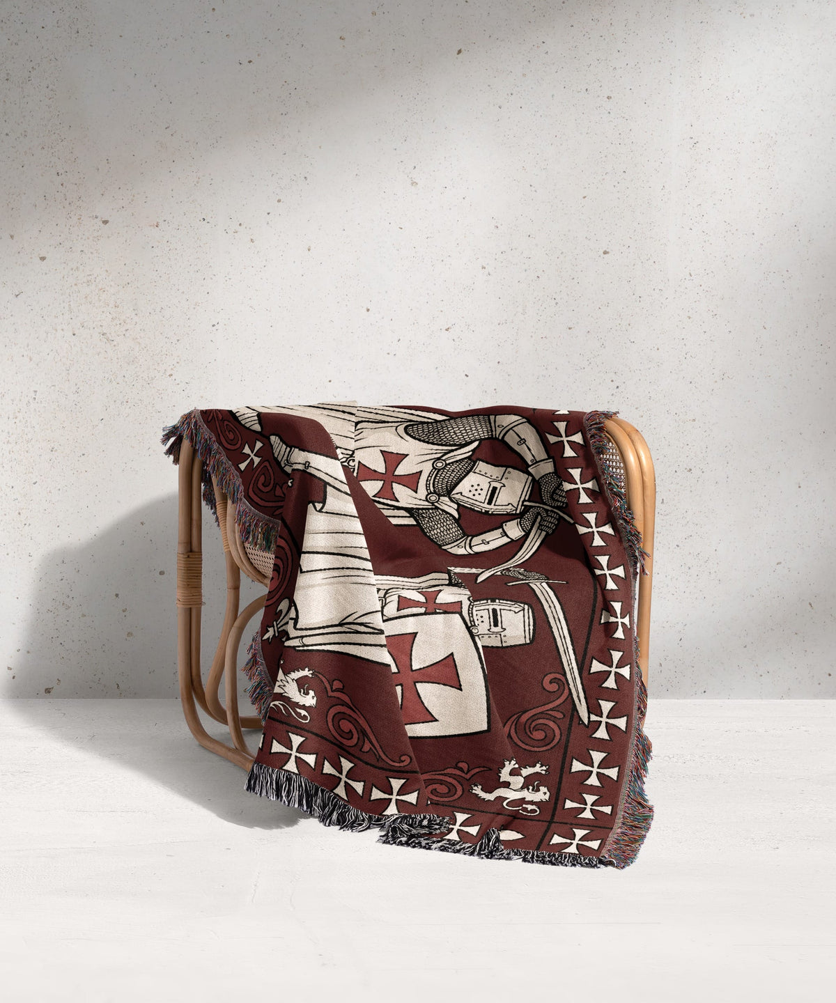 MyDesigns Medieval Tapestry Blanket – Knights Templar Duel Woven Throw, White Cross Border jacquard woven blanket