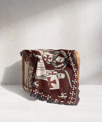 MyDesigns Medieval Tapestry Blanket – Knights Templar Duel Woven Throw, White Cross Border jacquard woven blanket