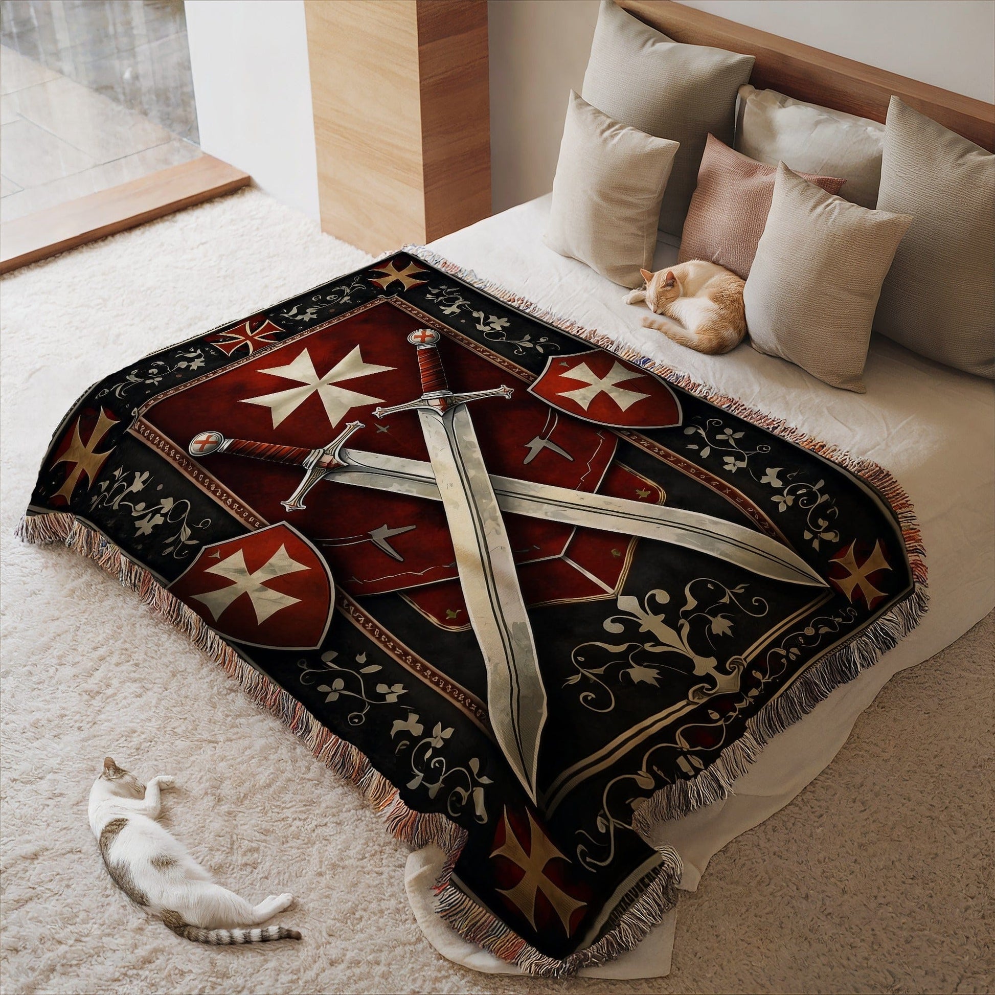 Medieval Swords and Crests Design Blanket Textile