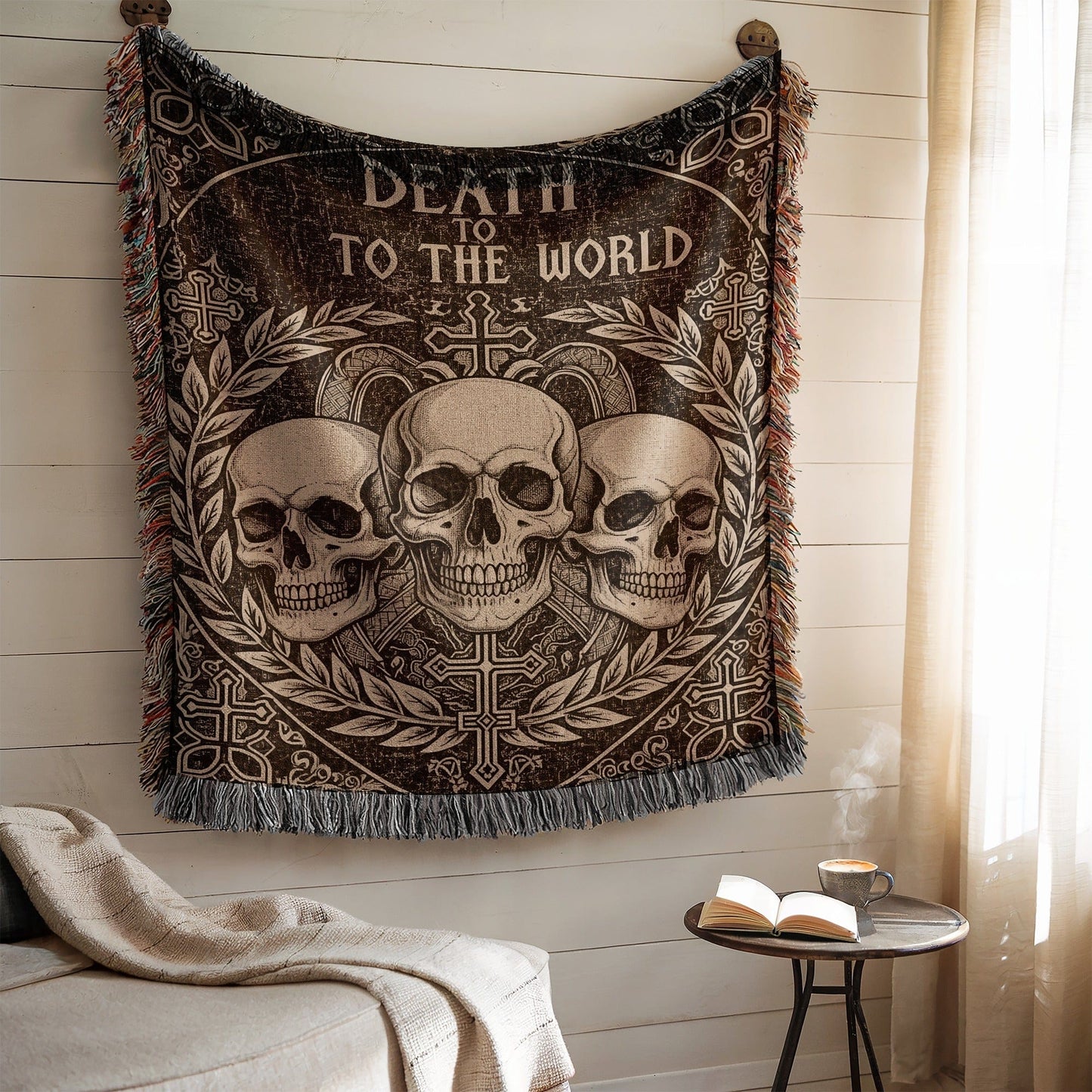 Gothic Skull Trio Death To The World Tapestry