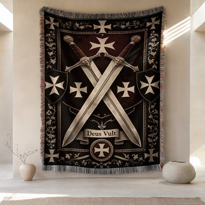 Medieval Templar Sword and Cross Design Wall Tapestry