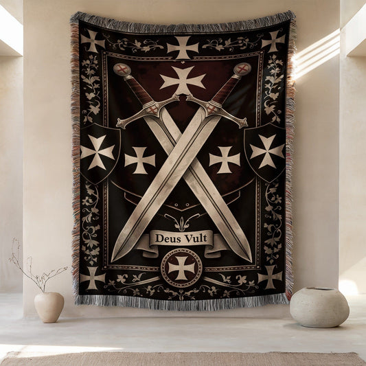 Medieval Templar Sword and Cross Design Wall Tapestry