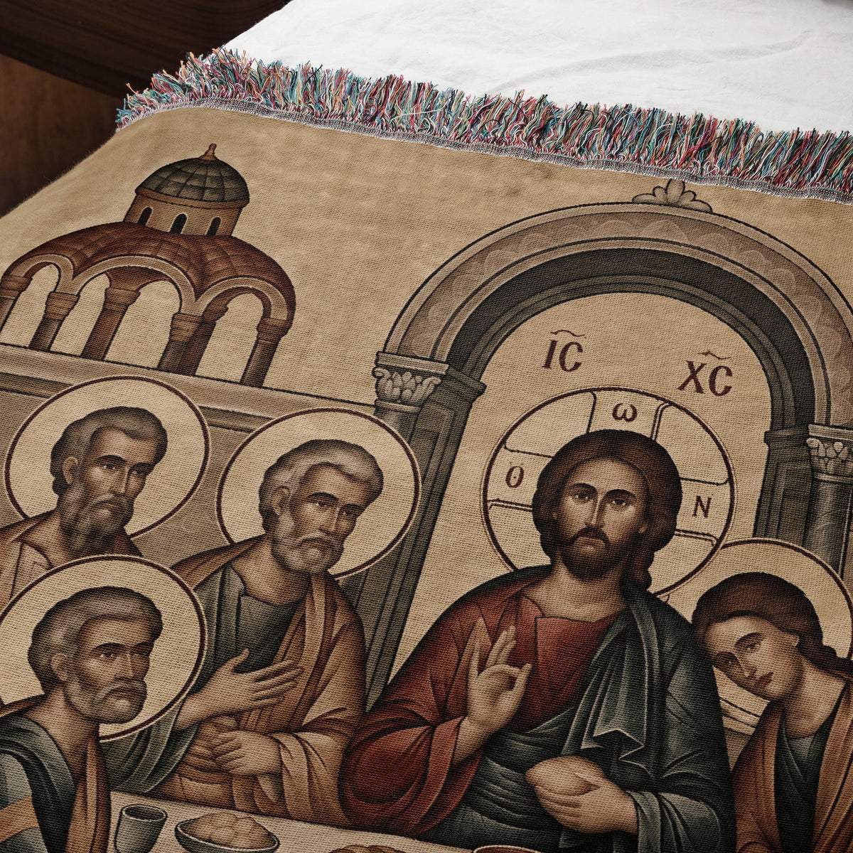 CalmNestStyle Holy City Last Supper Horizontal Tapestry - Byzantine Icon jacquard woven blanket