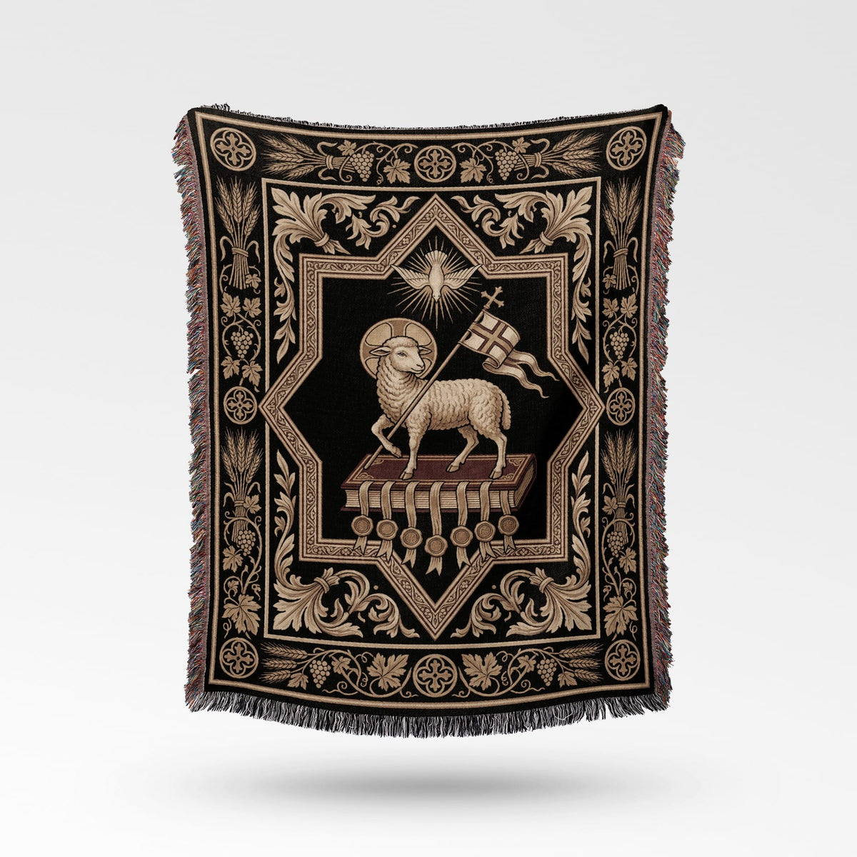 CalmNestStyle Agnus Dei Ornate Woven Blanket jacquard woven blanket